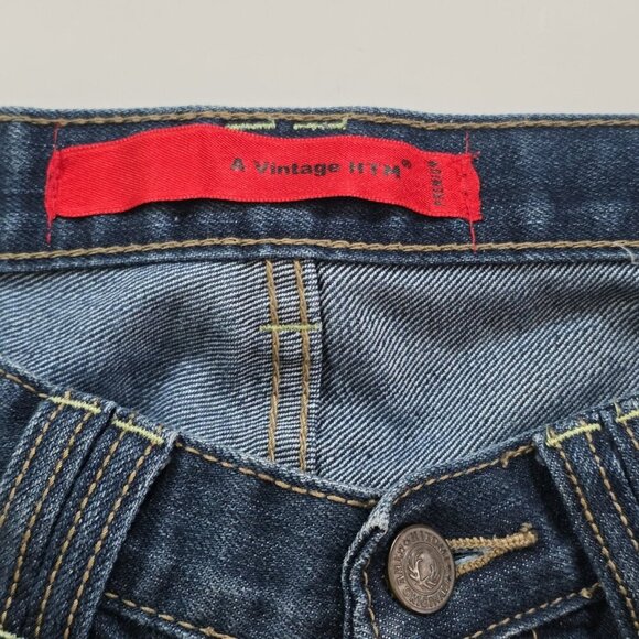 A Vintage HTM Hitomi Jean Mens 29x32 Blue Straigh Leg Japan Distressed Wiskering - Picture 5 of 16